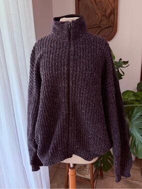 REI Wool Blend Full Zip Sweater Jacket Flecked Pockets Gray XL